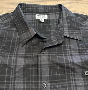 Haggar Cool 18 Tec Black & Gray Plaid Shirt Mens XL Button Up Short Sleeve - Picture 1 of 17