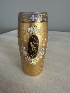 Antique Victorian Moser Bohemian Harrach Glass Vase Tumbler Enameled - Picture 1 of 9