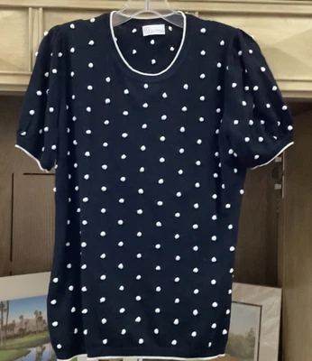 КРАСНЫЙ Valentino черный короткий w белый горошек рукав эластичной вязаный топ блузка ds17 - Изображение 1 из 4