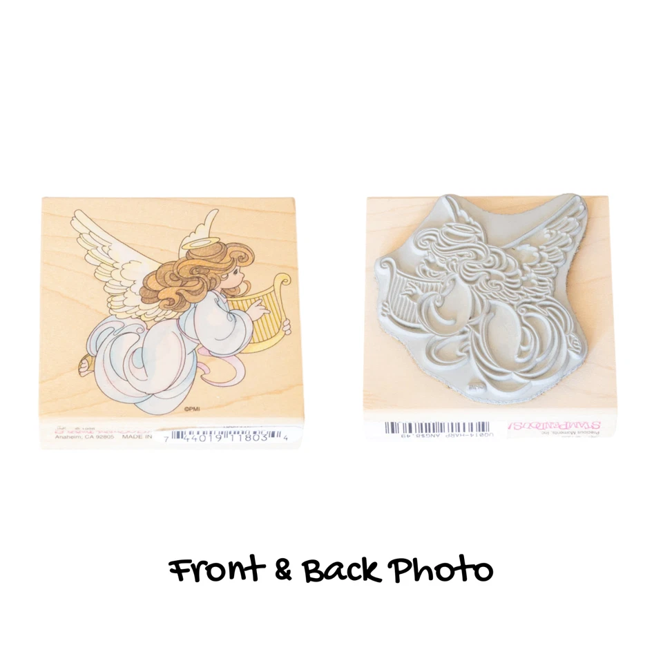 复古 Stampendous Precious Moments 橡皮图章竖琴天使 2.75 x 2.75   — 第 1/1 张图片