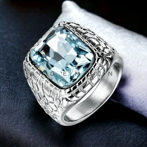 Aquamarine Gemstone With 925 Sterling Silver Groom Ring For Men's #AL150 - Picture 1 of 8