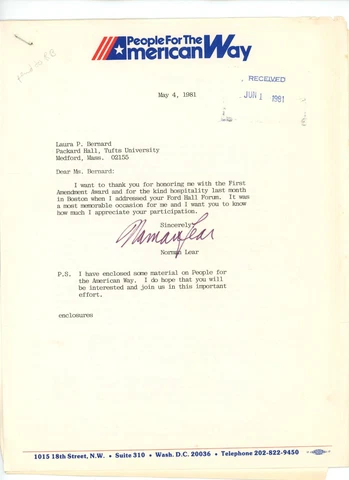Autographed 2x Typed Letter screenwriter, producer Norman Lear All In The Family Cover