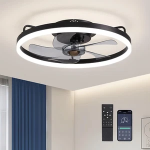 Ceiling Fans with Lights, Flush Mount Ceiling Fan Remote 6 Wind Speeds Low - Picture 1 of 12