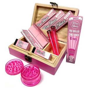 Wise Skies rosa mittlere Rollbox Set vorgerollte Kegel Papiere Tipps Brecher - Bild 1 von 6