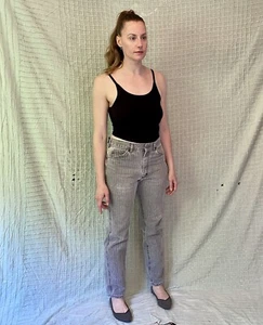 Vintage 80s Gray Herringbone Denim High Rise Straight Leg Jeans by Lee size M - Picture 1 of 12