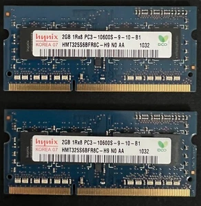 Hynix 4GB DDR3 (2GBx2) PC3 10600S Laptop Form Factor SODIMM RAM Memory - Picture 1 of 2