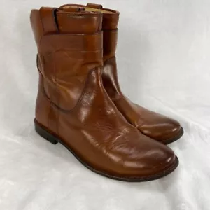 Frye Paige Short Riding Leather Ankle Boots Western Cowboy Pull On Cognac 6.5 - Picture 1 of 14