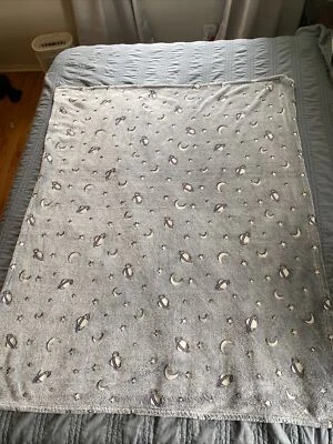 Sochow Plush Fleece Blue and White Space Blanket 50x60 in Stars and Planets - Image 1 of 2