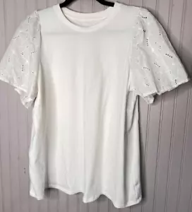 A New Day Womens SHIRT XL White Cotton Embroidered Eyelet Sleeves NWOTS - Picture 1 of 10