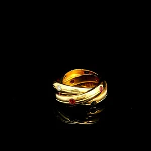 Anillo Cartier Trinidad T. 47 750 oro rubí, zafiro, brillantes - oro amarillo vintage - Imagen 1 de 7