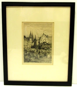 1899 Paul Geissler Framed Etching of Nuremburg - Picture 1 of 6