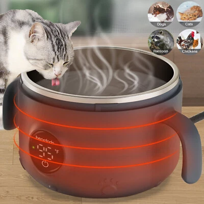 Non-Slip Rechargeable Pet Heated Water Bowl Stainless Steel/ 1.5m Anti-chew Cord - Image 1 of 4