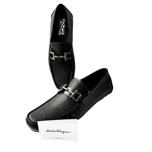 Ferragamo PARIGI Gancini Kiesel Schwarz Leder Herren Fahrer Halbschuhe - Bild 1 von 7