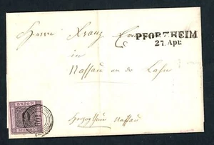 Franqueo individual de Baden Michel número 4b Pforzheim a Nassau 1857 - Imagen 1 de 2