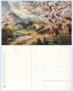 Cherry Blossoms on the River Art Postcard - Picture 1 of 1
