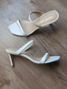 Stuart Weitzman aleena 75 White Leather Double Strap Slip On Heels Womens 9 - Picture 1 of 18