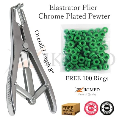 ZIKIMED Elastrator Castration Pliers 8" Long & 100 RubberRing Bag