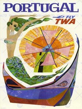 85315 TRAVEL TWA AIRLINE PORTUGAL WINDMILL MERMAID Decor LAMINATED POSTER CA