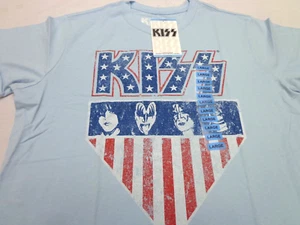 KISS Rock Band Distressed Graphic  T-Shirt Light Blue   Size Large - Picture 1 of 6