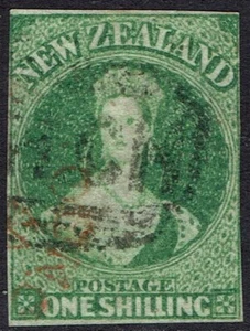 NEW ZEALAND 1864 QV CHALON 1/- IMPERF WMK NZ USED - Picture 1 of 2