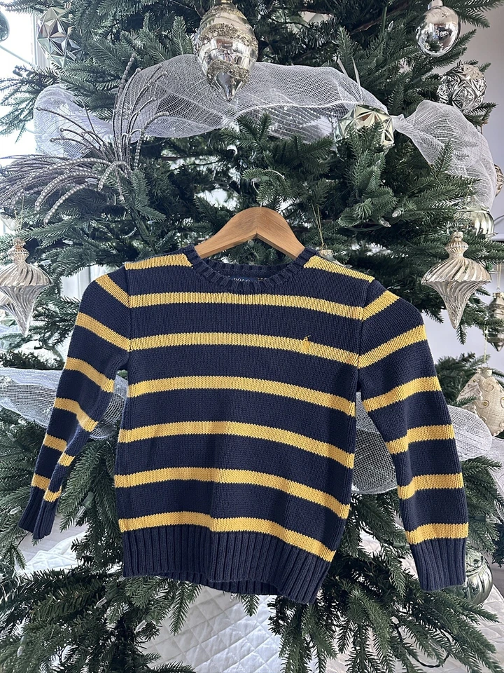 Suéter Ralph Lauren Niños Talla 5 Amarillo/Negro Rayas Cuello Redondo Manga Larga Foto 1 de 4