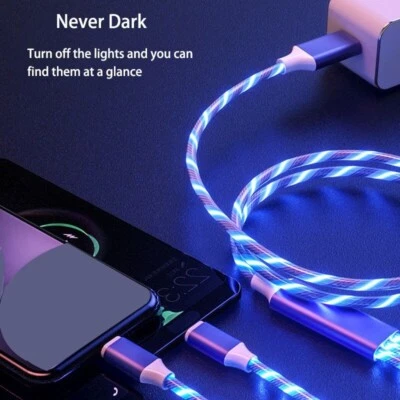 Wholesale 3 in 1 LED Flowing Charging CableCord For IOS Android Micro USB TypeC  - Image 1 of 4