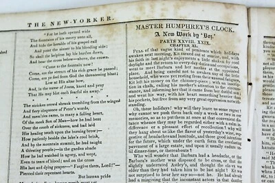 1840 THE NEW-YORKER Nov 7 Charles Dickens MASTER HUMPHREY'S CLOCK 1st American - Image 1 of 4