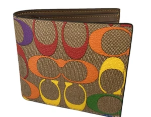 🤑Coach 3 In 1 Wallet in Rainbow Signature Canvas Khaki💳 ~ NWT - Picture 1 of 6