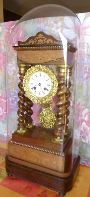 Pendule portique Napoléon 3 colonnes torsadées  Bronze Marqueterie Globe socle - Photo 1/4