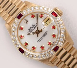 Reloj Rolex Lady President 18k-Blanco MOP Rubí Diamante Dial-Rubí Diamante Bisel - Imagen 1 de 6