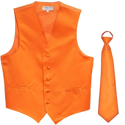 New Men's Formal Tuxedo Vest Waistcoat Pre-tied Necktie solid Orange wedding - Image 1 of 4