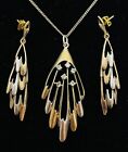 Vintage Silver Gilt Cubic Zirconia 1970’s Modernist Pendant and Earrings Set