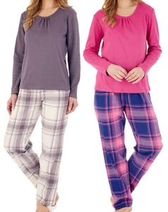 Juego de pijamas para mujer Slenderella algodón entrelazado en el torso parte inferior de franela a cuadros PJs - Imagen 1 de 21