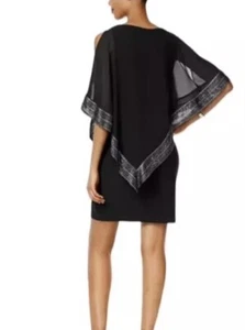 Ignite Evenings Capelet Sheath Dress Women Size 8 Black With Metallic Trim Nwt - Picture 1 of 5