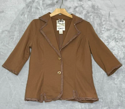 Nick & Mo Blazer Womens Large Brown Knit 3/4 Sleeve Embellished Anthropologie - Image 1 of 4
