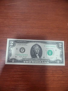 2017A - $2 Two Dollar Bill - F11111444A FANCY NOTE - Picture 1 of 16