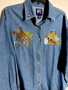 Quizz New York Denim Shirt  Embroidered Animals Safari /Zoo Womens 22 Blue - Picture 1 of 5