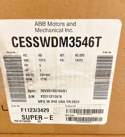 ABB/BALDOR  CESSWDM3546T, 1HP, 1770RPM, 3PH, 60HZ, 143TC, TEFC  **MAKE OFFER** - Image 1 of 1