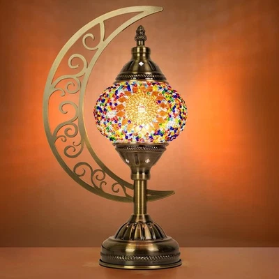 Turkish Mosaic Lamp with Moon - 3 Color Tempertures Bedside Lamp with Moon Shape - Image 1 of 4