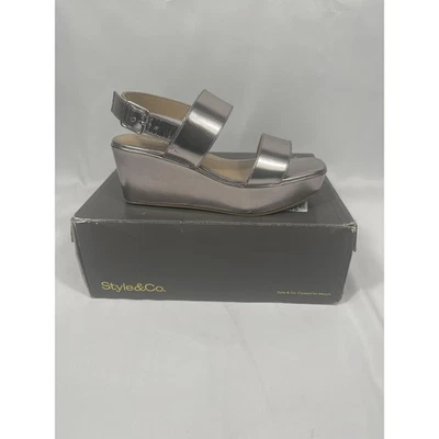 Style & Co Shoes Women's Size 6 Pewter Ardennp Wedge Platform Sandals Metallic - Image 1 of 4