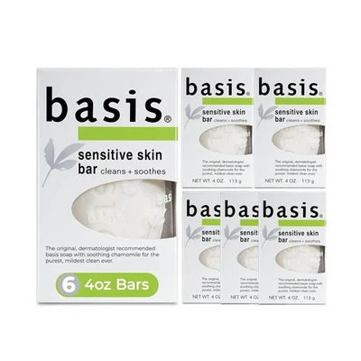 Basis Sensitive Skin Bar Soap - Cleans and Soothes with Chamomile - Pack of 6 - Image 1 of 4
