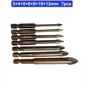 7Pcs Set Cemented Carbide Cross Hex Tile Glass Ceramic Drill Bits Set Efficient - Imagen 1 de 4