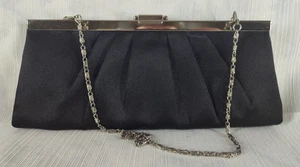 Jessica McClintock Black Satin Chain Strap Clutch Purse Bag - Picture 1 of 12