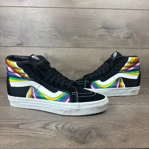 Vans Skateboard Sneakers Men's 7.5 Black Sk8 Hi Refract Reissue Rainbow Shoes - Picture 1 of 11