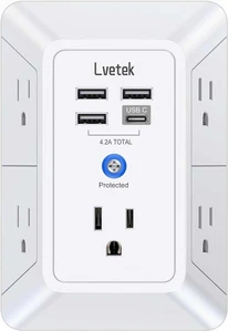 5 Steckdosenverlängerung Mehrfachstecker Steckdosen mit 4 USB Lade 3U1C, weiß - Bild 1 von 7
