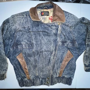 Giacca Bomber Vintage Andy Johns Denim Media Made In USA - Foto 1 di 20