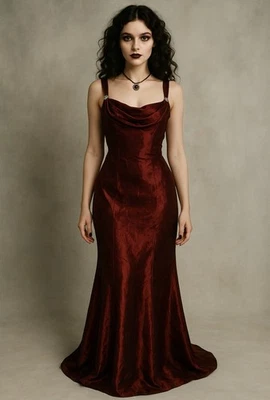 Cachet Vintage Burgundy Formal Gown Rhinestone Strap Maxi Dress Made USA Size 10 - Image 1 of 4