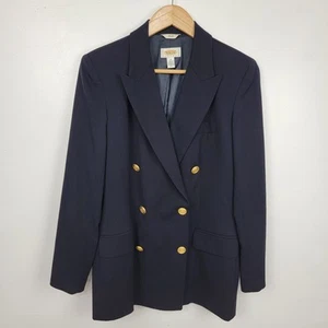 Talbots Blazer Navy Blue Wool Blend Double Breasted Womens 10 P Career Office - Picture 1 of 13