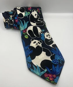 Addiction Tie Jungle Forest 100% Silk Necktie Panda, Tiger, Snake Tropical - Picture 1 of 5