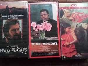 Lot 3 New Sealed VHS Tapes Movies DANCES WITH WOLVES & TO SIR WITH LOVE & FAME - Picture 1 of 3